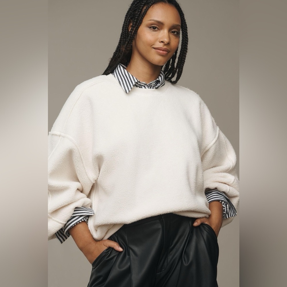 NWT Size L (P2P 26") - Pilcro Slouchy Crew-Neck Sweatshirt in Ivory (NWT US$ 98) - Picture 9 of 16
